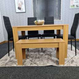 Kosy Koala Modern Oak Effect Dining Table Set With 4 Black Chairs And Bench Dining Room Furniture - thumbnail 8