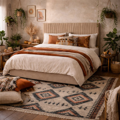 Wyld Haus Dublin Beige Velvet 6Ft Super King Ottoman Bed With Tall Ribbed Headboard - image 1