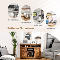 Gainoom Brown Buffet Storage Cabinet Coffee Farmhouse Sideboard W/ 9-Bottle Wine Rack - thumbnail 6