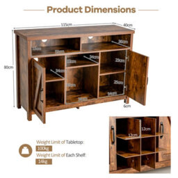 Gainoom Brown Buffet Storage Cabinet Coffee Farmhouse Sideboard W/ 9-Bottle Wine Rack - thumbnail 2
