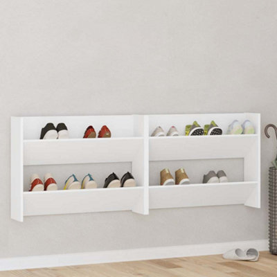 Vidaxl Wall Shoe Cabinet 2 Pcs White 80X18X60 Cm Engineered Wood - image 1