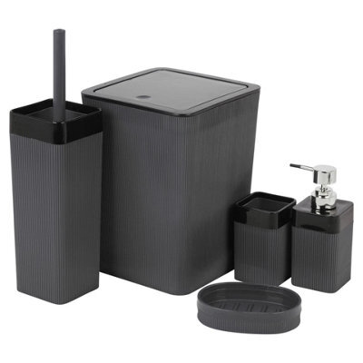 Urbn-Living Urbnliving Premium Black 5 Piece Bathroom Accessories Set Bin Soap Dispenser Toothbrush Holder And Wc Brush - image 1