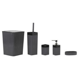 Urbn-Living Urbnliving Premium Black 5 Piece Bathroom Accessories Set Bin Soap Dispenser Toothbrush Holder And Wc Brush - thumbnail 3