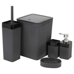 Urbn-Living Urbnliving Premium Black 5 Piece Bathroom Accessories Set Bin Soap Dispenser Toothbrush Holder And Wc Brush - thumbnail 1