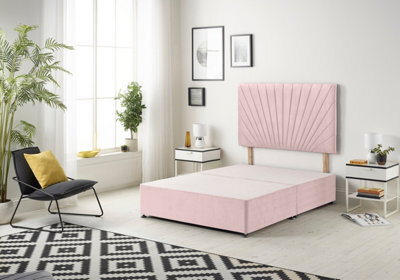 "Somnior Beds Platinum Divan Bed Base With 30"" Headboard - Plush Velvet, Pink, 2Ft6 Small Single" - image 1
