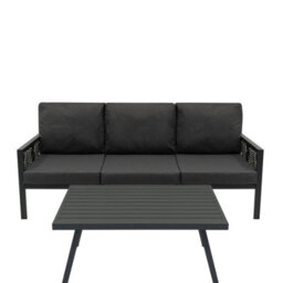 MonsterShop Garden Aluminium 5 Seat Furniture Sofa Set Rattan Alternative Anthracite Grey 4 Piece - thumbnail 3