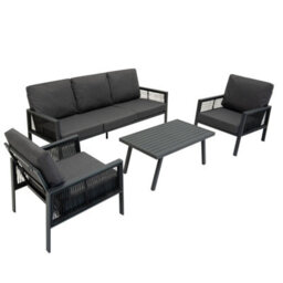 MonsterShop Garden Aluminium 5 Seat Furniture Sofa Set Rattan Alternative Anthracite Grey 4 Piece - thumbnail 2