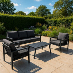 MonsterShop Garden Aluminium 5 Seat Furniture Sofa Set Rattan Alternative Anthracite Grey 4 Piece - thumbnail 1