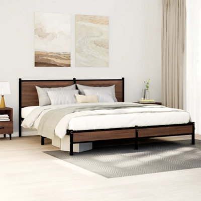 Berkfield Metal Bed Frame Without Mattress Brown Oak 160X200 Cm - image 1