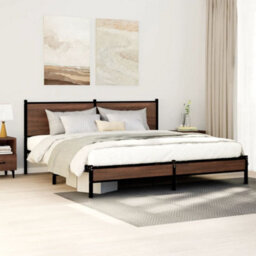 Berkfield Metal Bed Frame Without Mattress Brown Oak 160X200 Cm - thumbnail 1