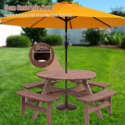WestWood Birchtree Round Picnic Table 8 Seater Wooden Garden Patio Pub Bench Outdoor Indoor Home Park Furniture - thumbnail 4