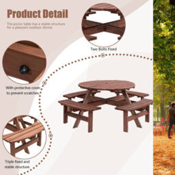 WestWood Birchtree Round Picnic Table 8 Seater Wooden Garden Patio Pub Bench Outdoor Indoor Home Park Furniture - thumbnail 5