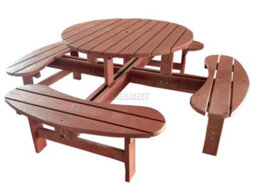 WestWood Birchtree Round Picnic Table 8 Seater Wooden Garden Patio Pub Bench Outdoor Indoor Home Park Furniture - thumbnail 1