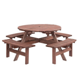 WestWood Birchtree Round Picnic Table 8 Seater Wooden Garden Patio Pub Bench Outdoor Indoor Home Park Furniture - thumbnail 2