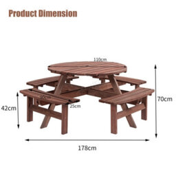 WestWood Birchtree Round Picnic Table 8 Seater Wooden Garden Patio Pub Bench Outdoor Indoor Home Park Furniture - thumbnail 3