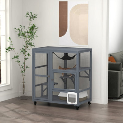 Pawhut Indoor Catio Cat House On Wheels With Platforms, Hammock - image 1