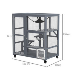 Pawhut Indoor Catio Cat House On Wheels With Platforms, Hammock - thumbnail 3