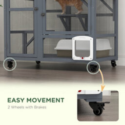 Pawhut Indoor Catio Cat House On Wheels With Platforms, Hammock - thumbnail 5