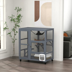 Pawhut Indoor Catio Cat House On Wheels With Platforms, Hammock - thumbnail 1