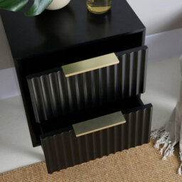 Monza 2 Drawer Bedside Table With Fluted Front  Black - thumbnail 5