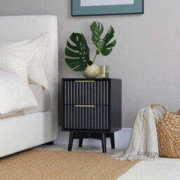 Monza 2 Drawer Bedside Table With Fluted Front  Black - thumbnail 1