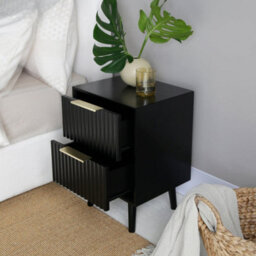 Monza 2 Drawer Bedside Table With Fluted Front  Black - thumbnail 3