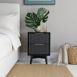 Monza 2 Drawer Bedside Table With Fluted Front  Black - thumbnail 2