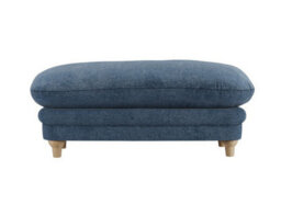 LPD Plumptondenim Blue Footstool Chenille Upholstered With Brown Wood Legs - thumbnail 1