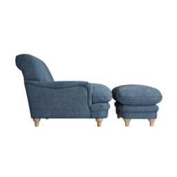 LPD Plumptondenim Blue Footstool Chenille Upholstered With Brown Wood Legs - thumbnail 3