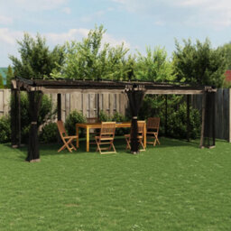 Walplus Gazebo With Mesh Walls Taupe 6X3 M Steel - thumbnail 1