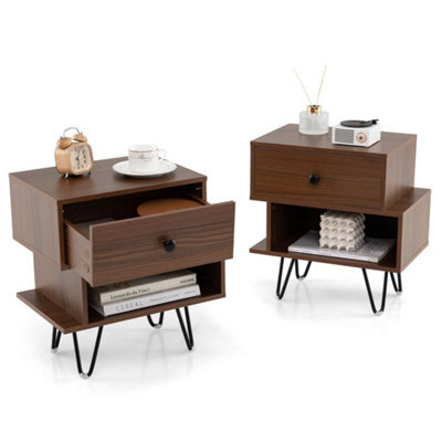 Nightstand Set Of 2 Mid Century Modern End Tables With Drawer - image 1