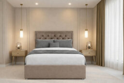 "Chester & Oakley Beds Chester & Oakley Valencia Mink Plush Divan Bed Base No Drawers With 26"" Strutted Headboard 4'6 Double"