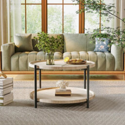 2 Tier Round Coffee Table 29.5In With Shelf Modern Farmhouse Centre Table Metal - thumbnail 2