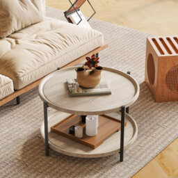 2 Tier Round Coffee Table 29.5In With Shelf Modern Farmhouse Centre Table Metal