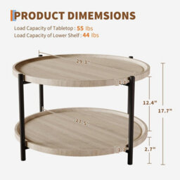2 Tier Round Coffee Table 29.5In With Shelf Modern Farmhouse Centre Table Metal - thumbnail 3