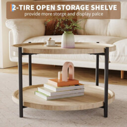 2 Tier Round Coffee Table 29.5In With Shelf Modern Farmhouse Centre Table Metal - thumbnail 5