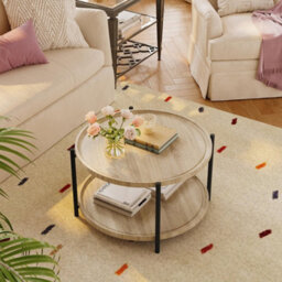 2 Tier Round Coffee Table 29.5In With Shelf Modern Farmhouse Centre Table Metal - thumbnail 7