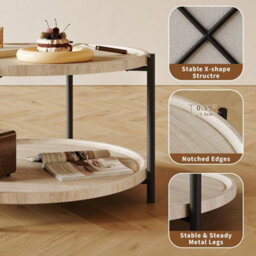2 Tier Round Coffee Table 29.5In With Shelf Modern Farmhouse Centre Table Metal - thumbnail 4