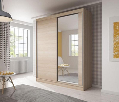 Arte Bella 03 Sliding Door Wardrobe 1830mm Oak Sonoma With Mirrored Door - Contemporary Storage For Elegant Homes - image 1
