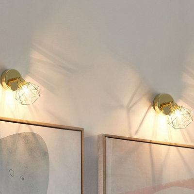 Beliani Set Of 2 Gold Cage Wall Lamps, Adjustable Arms, Gloss Finish, W10 X D16 X H16Cm Each - image 1