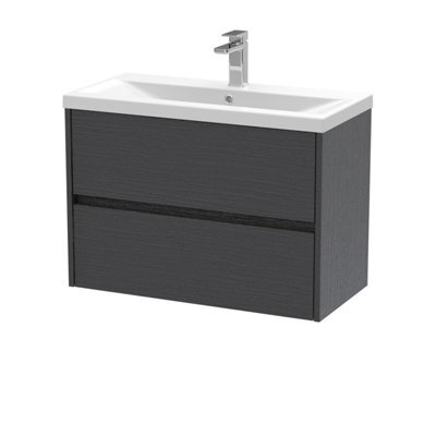 Nuie Havana Wall Hung 2 Drawer Vanity Basin Unit & Mid-Edge Ceramic Basin, Modern Sink Vanity Unit In Graphite Grey With White - image 1