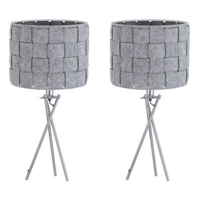 First Choice Lighting Set Of 2 Warner - Chrome Tripod Table Lamps With Grey Felt Shades - image 1