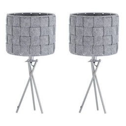 First Choice Lighting Set Of 2 Warner - Chrome Tripod Table Lamps With Grey Felt Shades