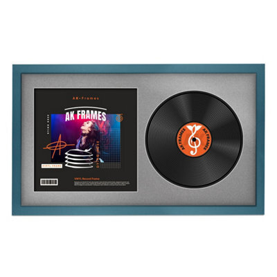 "30X17"" Navy Blue Sleek Vinyl Record Frame With Silver Mount For 12 Inch Lp Album Cover & Disc - Ak Frames" - image 1