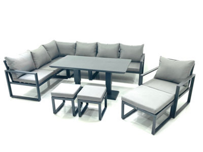 Fimous Aluminum Outdoor Garden Furniture Set Corner Sofa Chair 3 Footstools Adjustable Rising Lifting Dining Table Sets