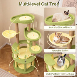 Multi-Level Cat Tree Avocado Theme Cat Tower W/ Wide Perch-Green - thumbnail 6