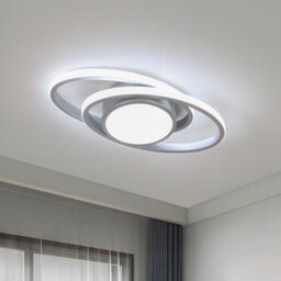 Pheashine Silver Aluminium Double Ring Led Flush Mount Ceiling Light 39W Cool White 6500K For Living Room,kitchen,bedroom,hallway - thumbnail 1
