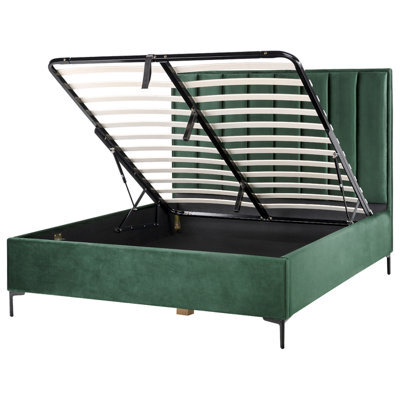 Beliani Ottoman Bed Velvet Sezanne 160 X 200 Cm (Eu King Size) Dark Green - image 1