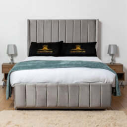 UKBEDFURNITURE Arizona Grey Plush Wingback Divan Bed Base With 54 Inch Headboard - No Storage - thumbnail 1