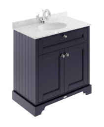 Hudson Reed Floor Standing Two Door Traditional Vanity Unit With 1 Tap Hole Grey Marble Top & Basin In Twilight Blue, 820 X 470mm